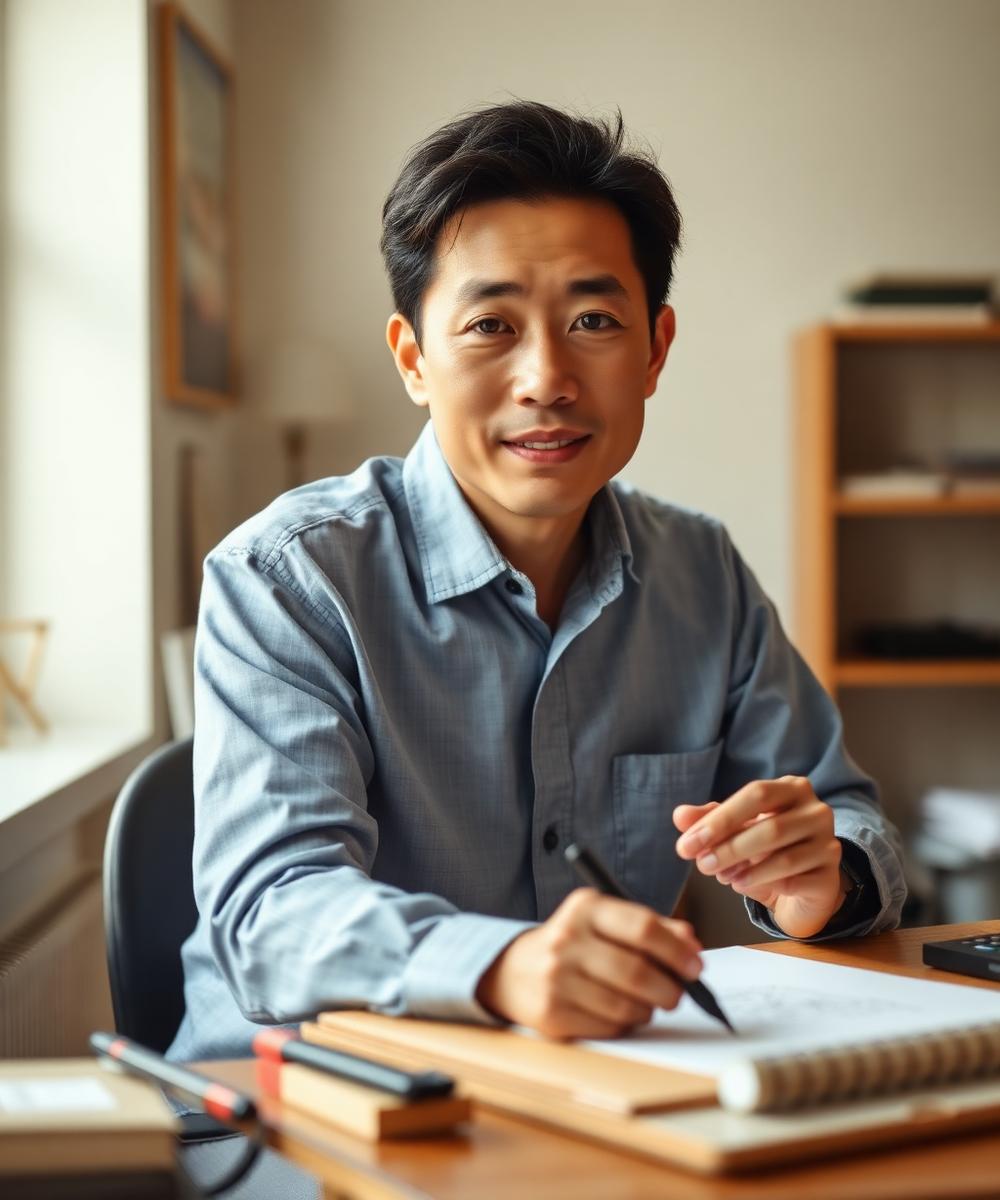 Theo Nakamura sketching interface flows at his studio desk